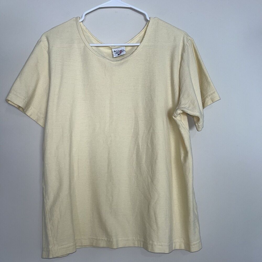 Columbia Women's Large Shirt Short Sleeve Yellow Ribbed Boxy